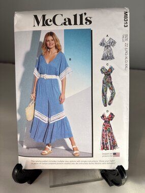 McCalls M8313 Sewing Pattern Jumpsuit Size LRG XL XXL Uncut